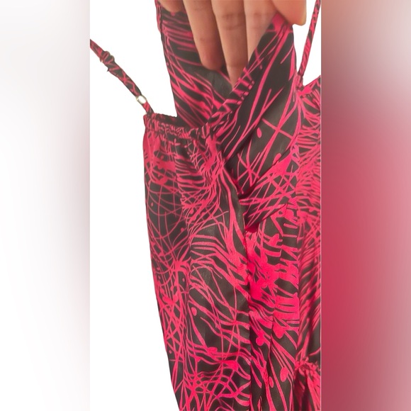 Cotton Candy Hot Pink Black Abstract  Pattern Asymmetric MIDI Dress Size Small - Picture 8 of 11